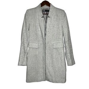 Women's Zara Grey Herringbone Blend Long Coat